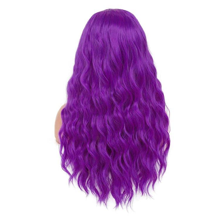 Long Curly Wavy Middle Part Purple Wig