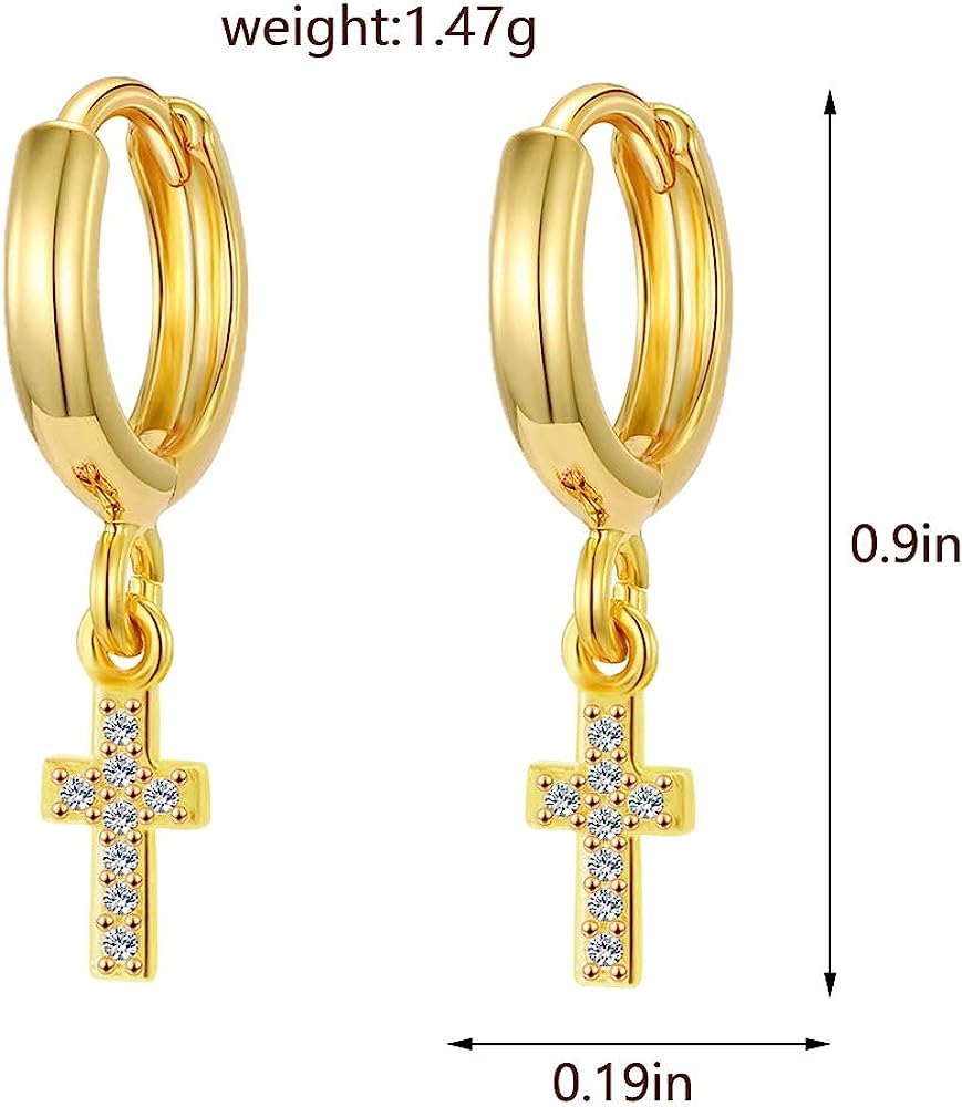 Cross CZ 18K Gold Plated Huggie Small Hoop Earrings