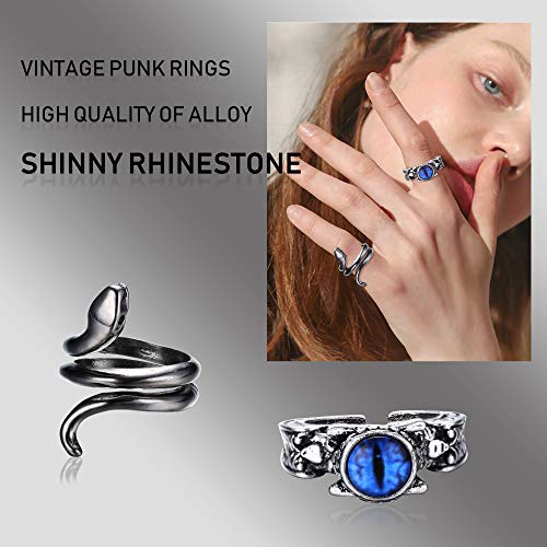 12Pcs Dragon Snake Vintage Punk Rings for Men