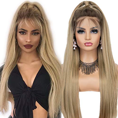 Ombre Long Silk Straight Blonde Lace Front Wig