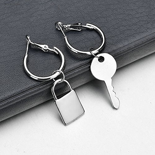 PUNK Padlock Dangle Hoop Earrings Key