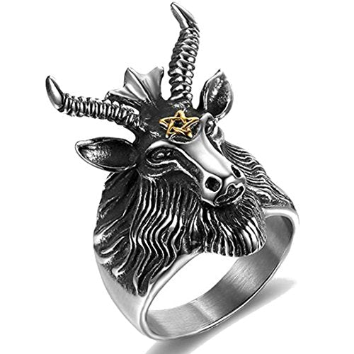 Stainless Steel Satan Ram Goat Head Gothic Rings