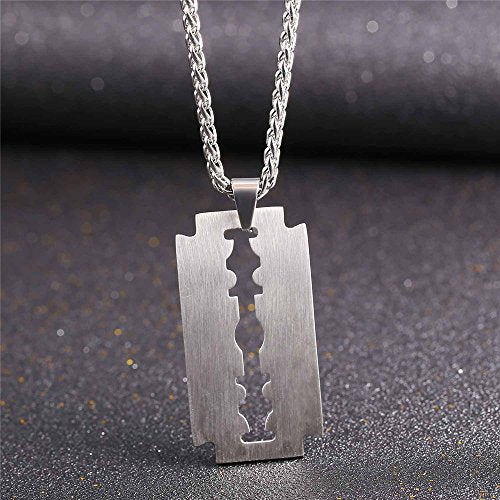 22'' Stainless Steel Punk Tag Pendant Rock Razor Blade Necklace