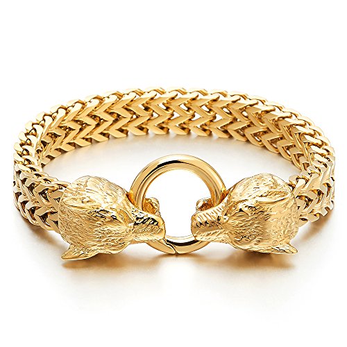 Gold Wolf Head Link Bracelet |Punk Bikers Men Stainless Steel