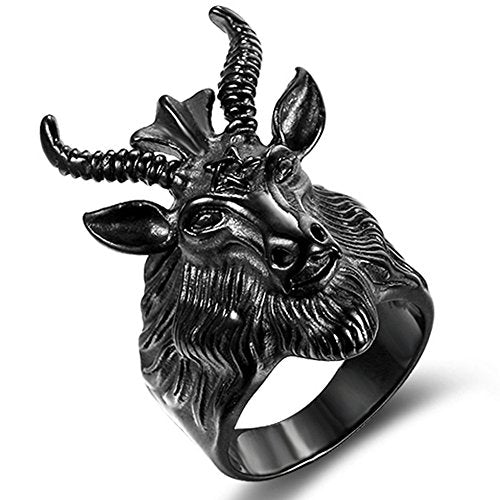 Stainless Steel Satan Ram Goat Head Gothic Rings