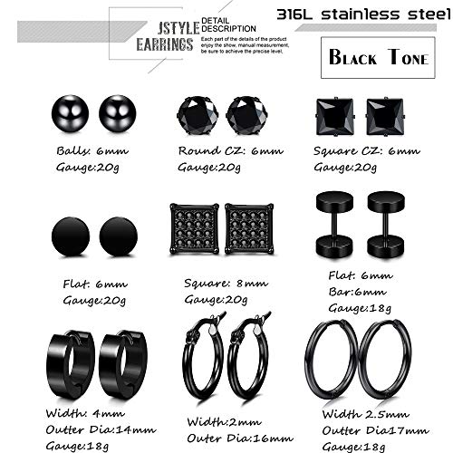 9 Pairs Stainless Steel CZ Stud Earrings for Women Mens