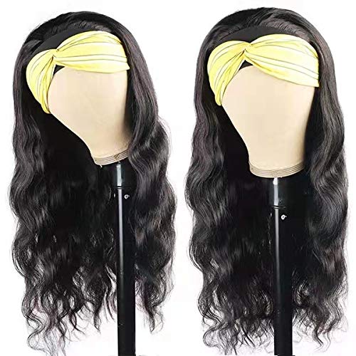 Body Wave Headband Human Hair |Black Wig