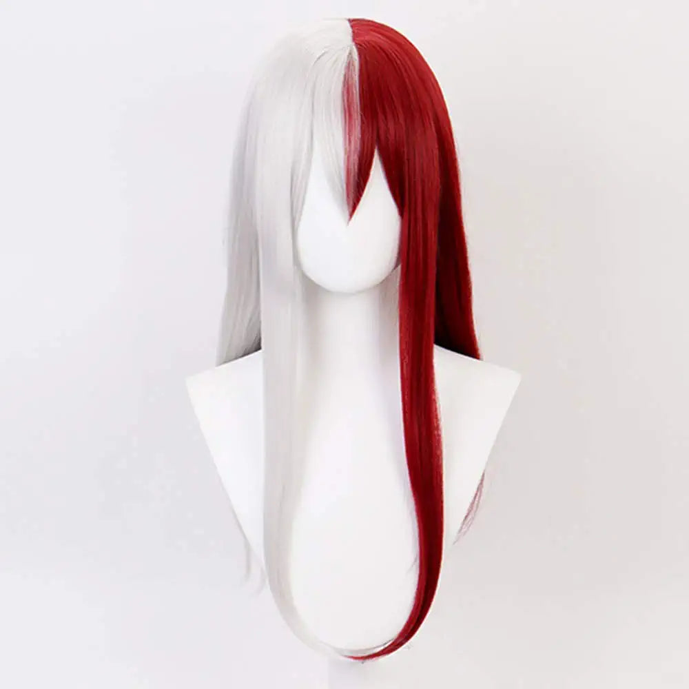 Split Dye Straight Half White Red Hair Wigs With Bangs