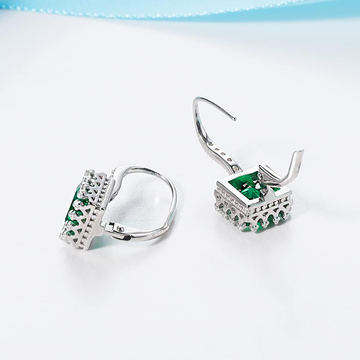 Princess Cut Emerald Green 925 Silver Earrings