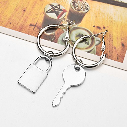 PUNK Padlock Dangle Hoop Earrings Key