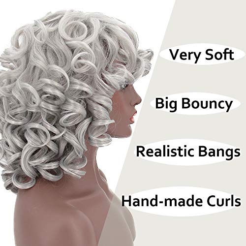 14inch Short Bob Grey Big Curly Wig with Bangs