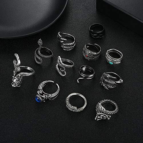 12Pcs Dragon Snake Vintage Punk Rings for Men