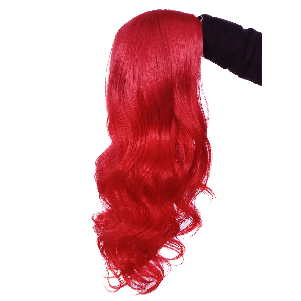 Bright Red Long Wavy Wigs
