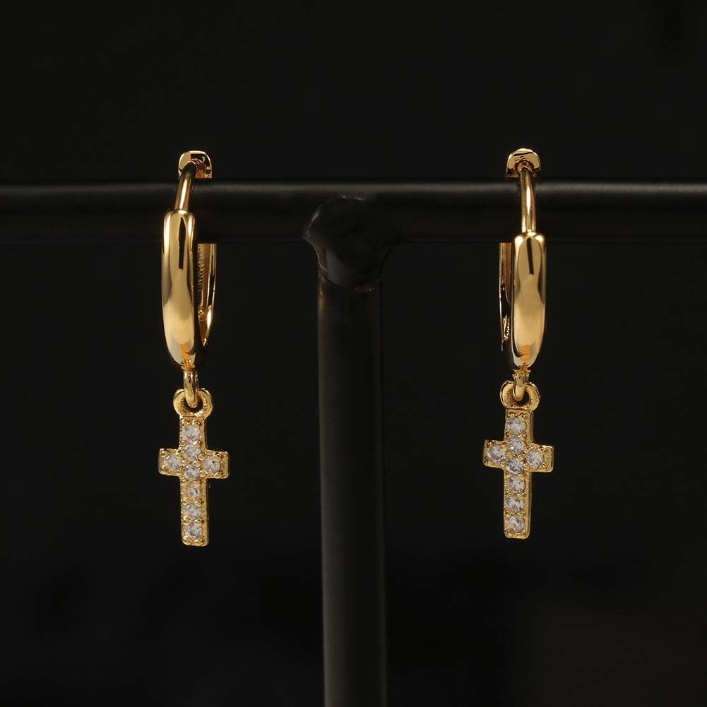 Cross CZ 18K Gold Plated Huggie Small Hoop Earrings