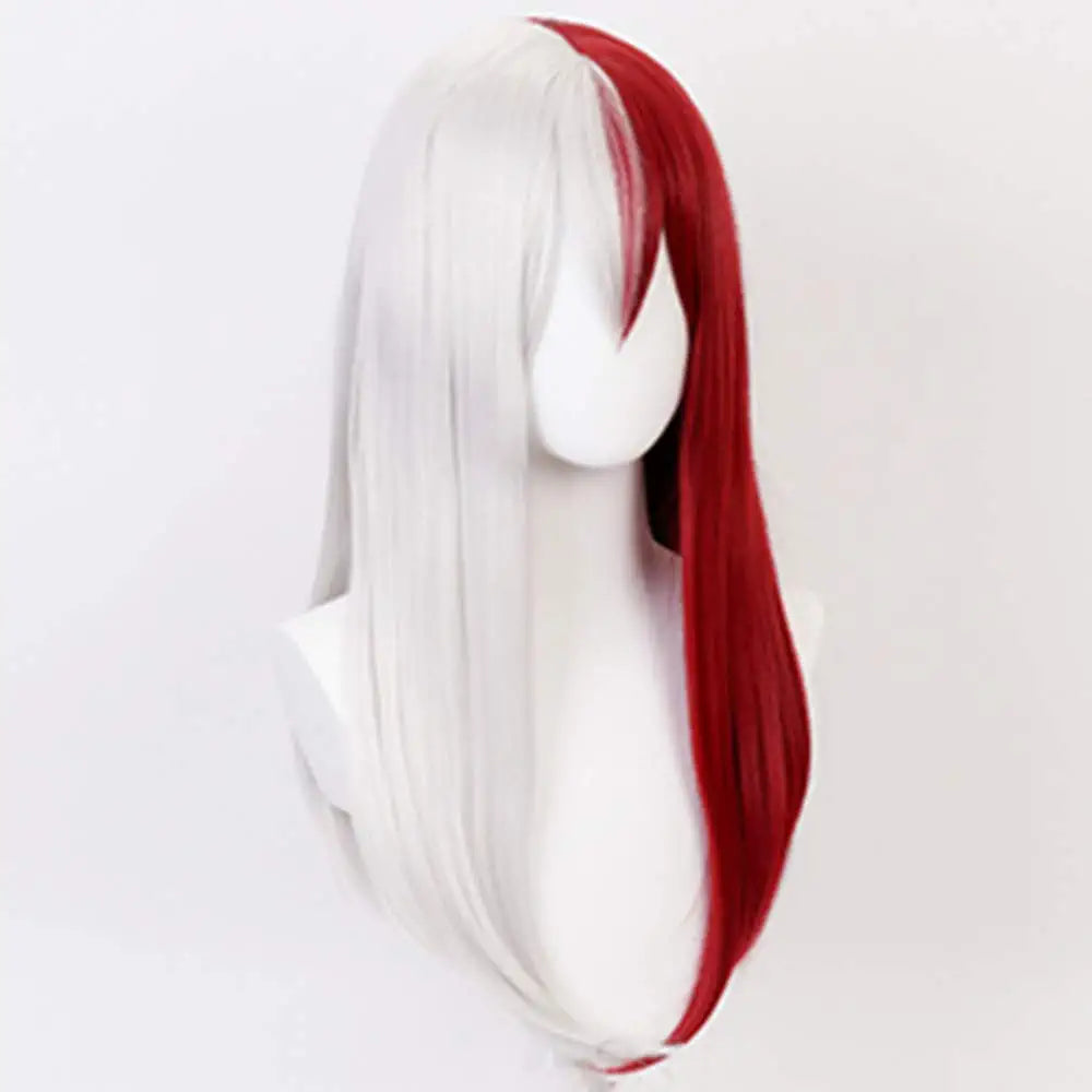 Split Dye Straight Half White Red Hair Wigs With Bangs