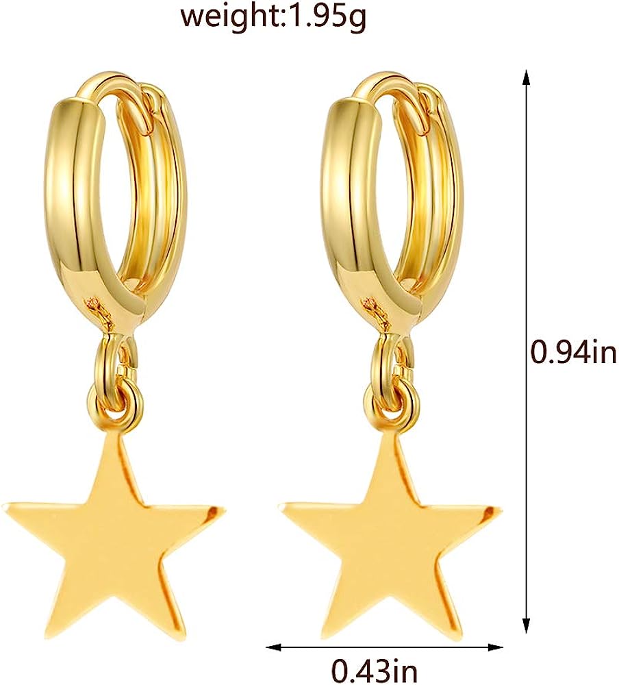 Star Gold Plated Small Dangle Earrings