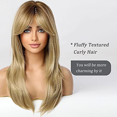 Long Dark Rooted Blonde Wigs | 24 Inches