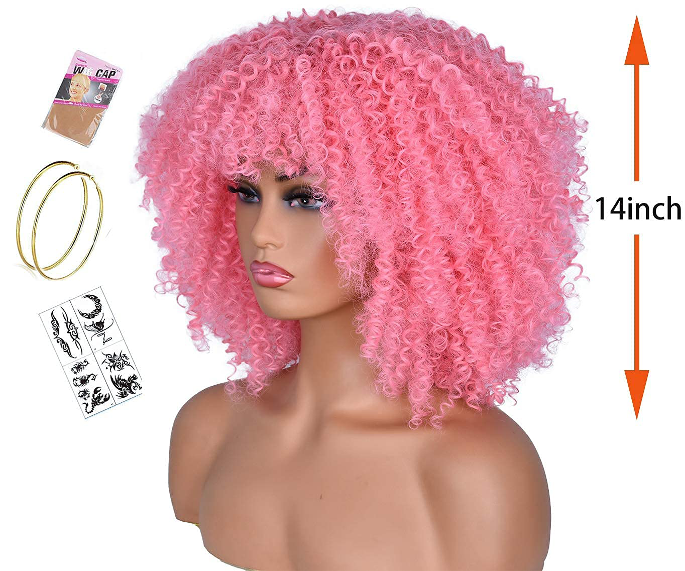 Afro Pink Short Kinky Curly Wig For Women Dragqueen