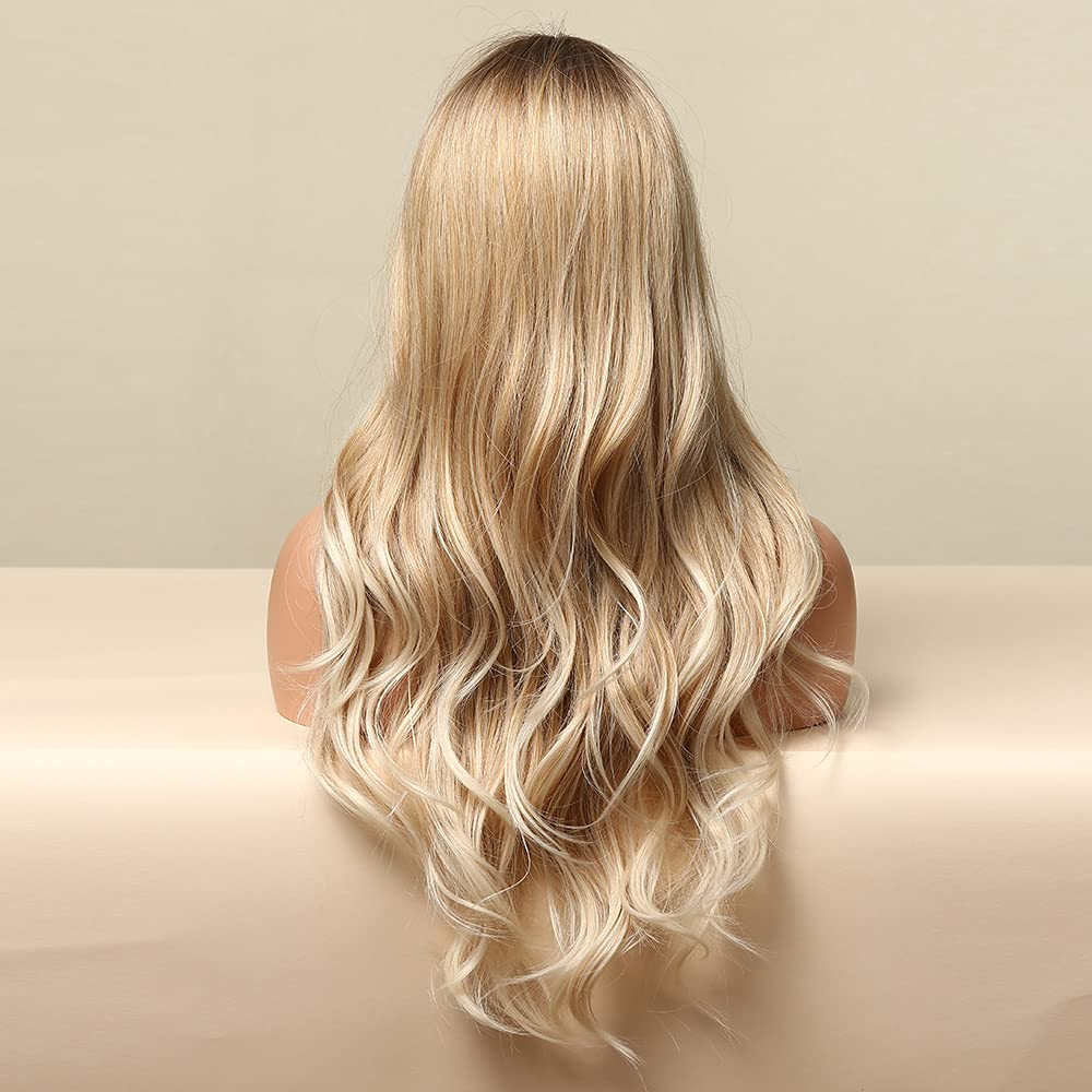 Long Ombre Light Brown to Blonde Natural Wave Full Wig
