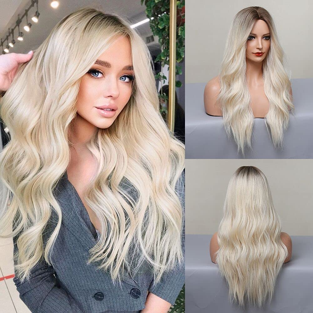 Dark Rooted Brown- Honey Blonde Long Wavy Curly Wig