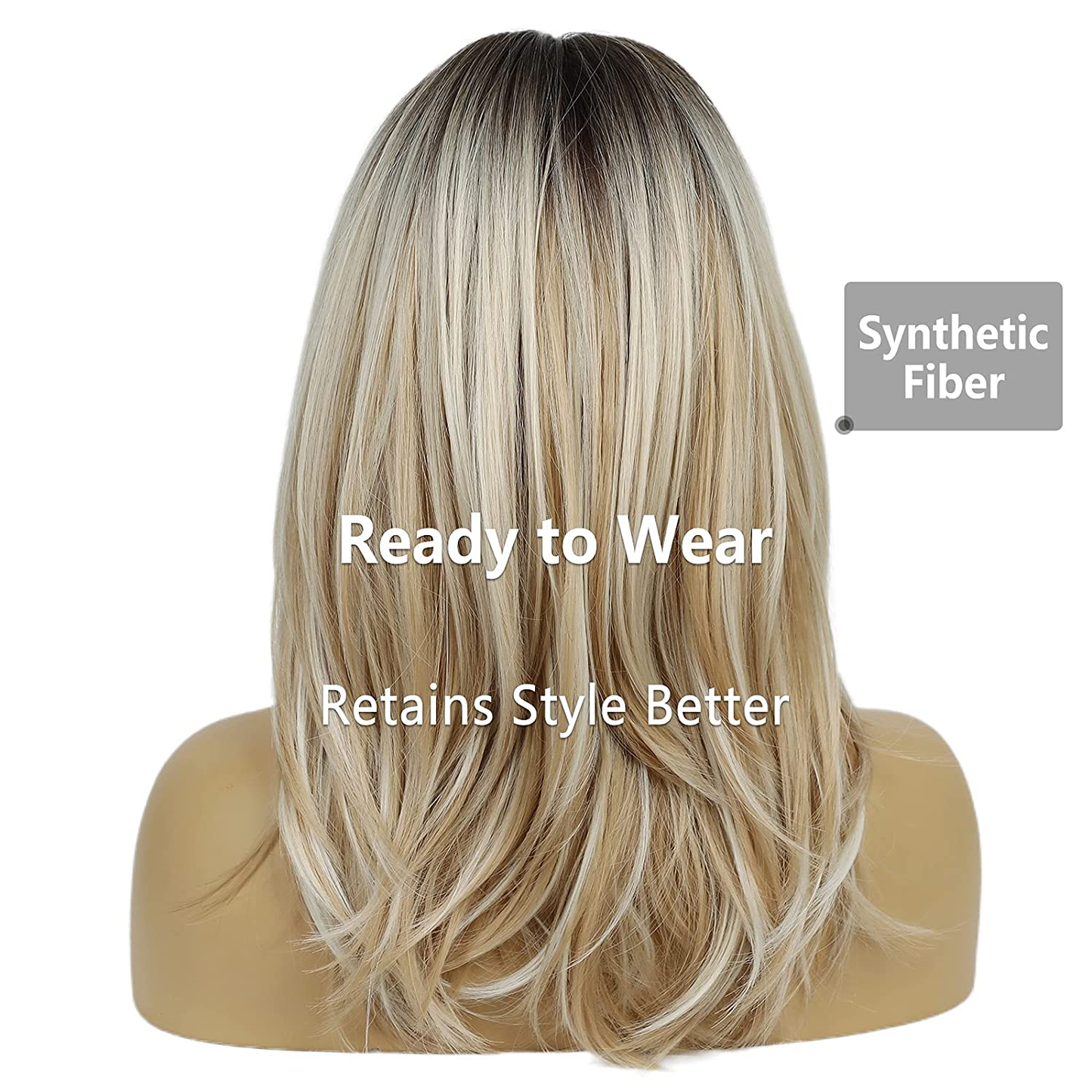 Long Ombre Blonde with Black Roots With Bangs