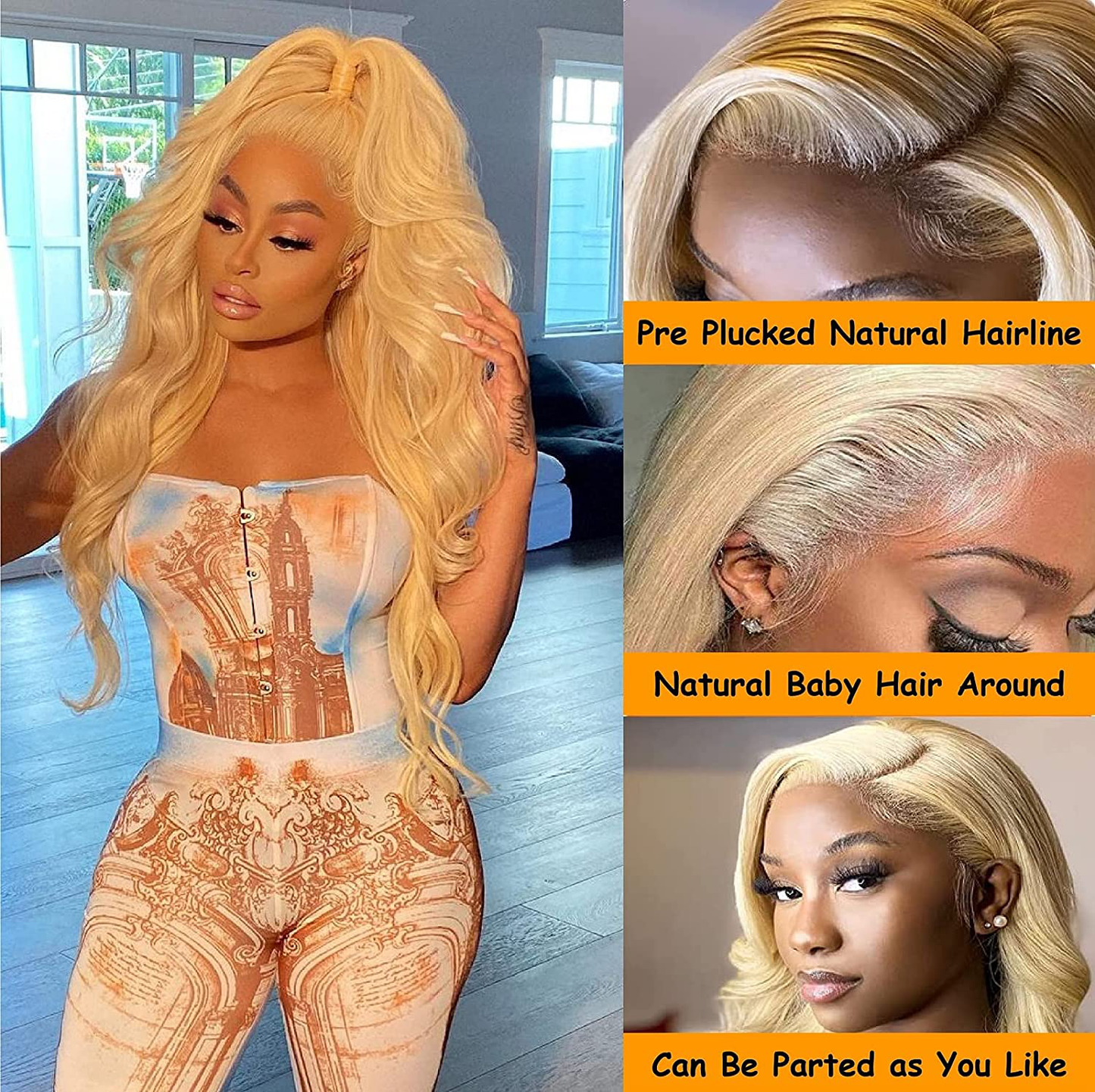 Body Wave 13X4 HD 613 Lace Frontal Human Hair Wig Pre Plucked with Baby Hair
