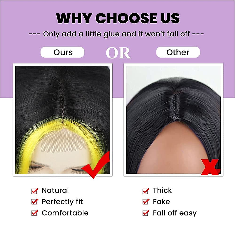 Long Wavy Highlight Black/Yellow Middle Part Wigs