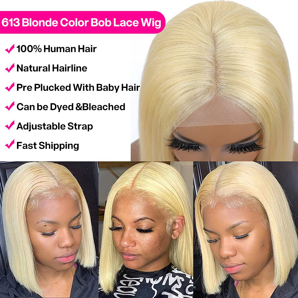 Short Bob 4x4 HD Transparent Lace Pre Plucked Hairline with Baby Hair |613 Human Hair Wig