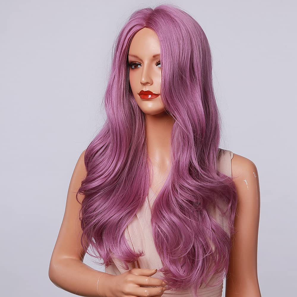 Long Purple Wavy Full Rainbow Wigs