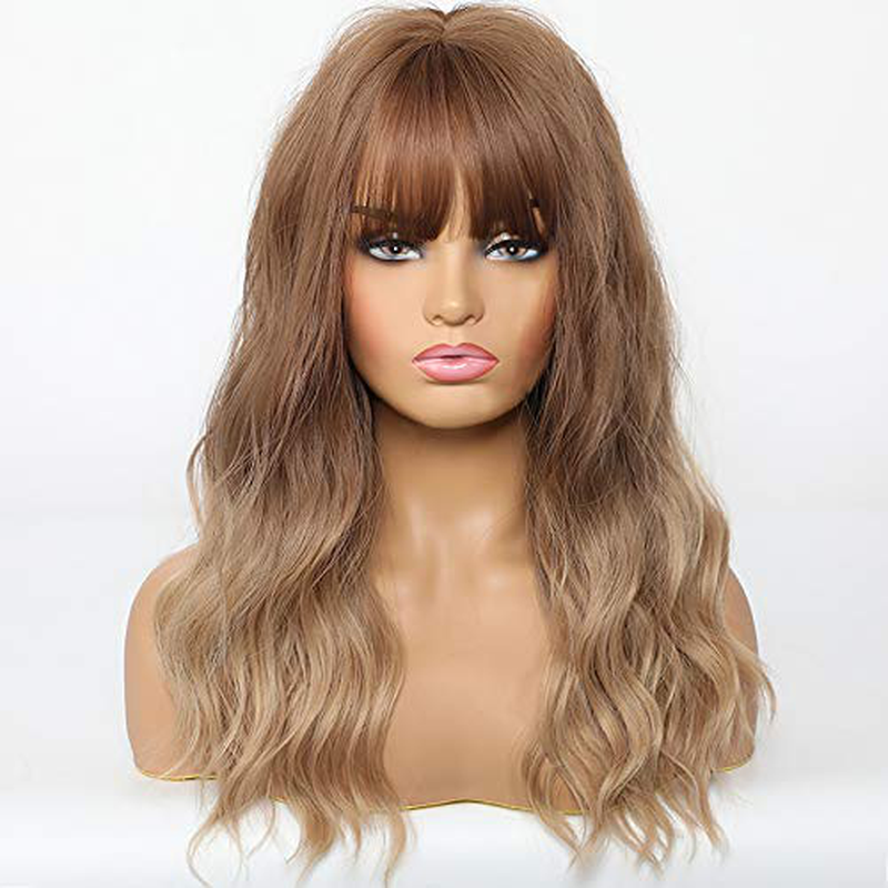 Ombre Brown Curly Full Wig with Bangs Wig