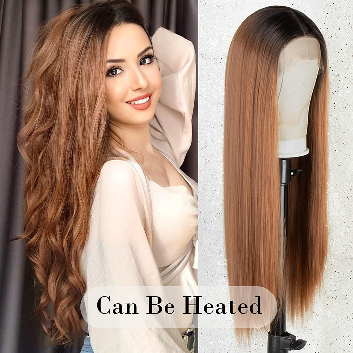 Long Straight Ombre Brown Lace Front Wig with Baby Hair