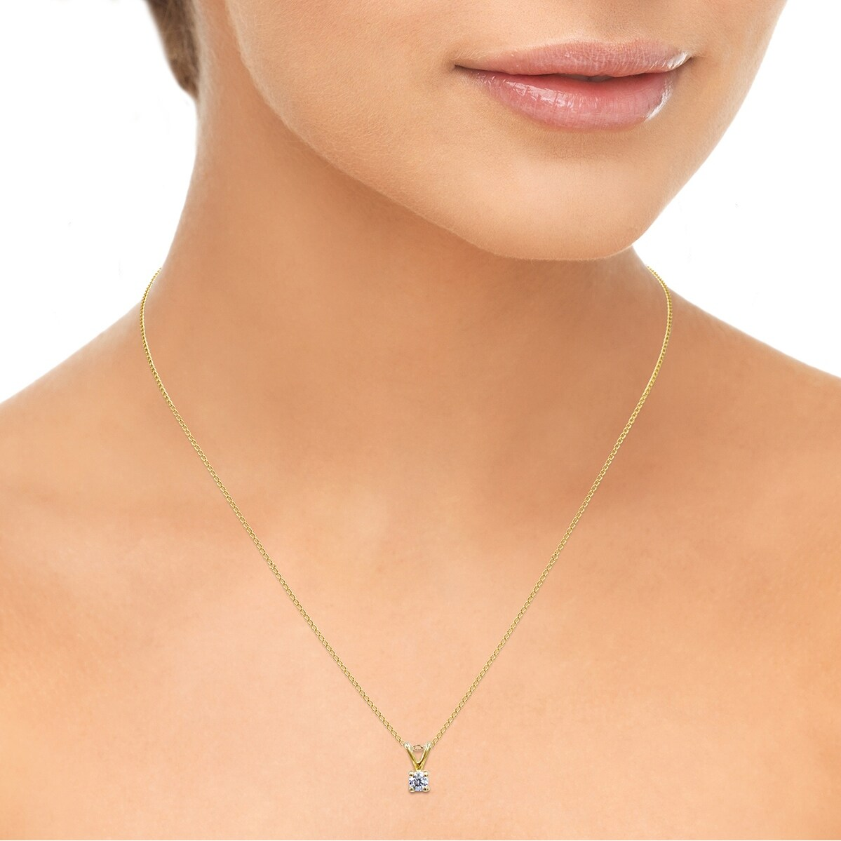 14K Yellow Gold Diamond Solitaire Pendant Necklace