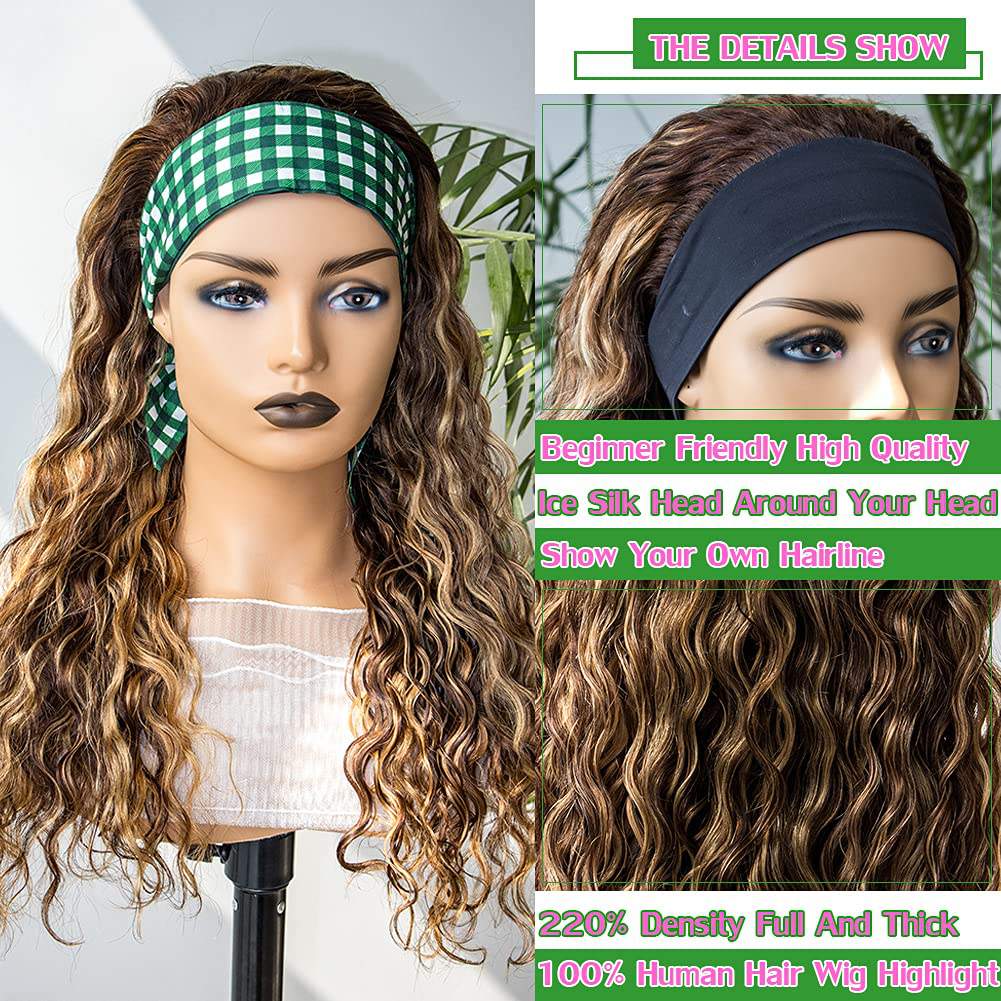20inch Highlight Water Wave Headband Human Hair Wigs