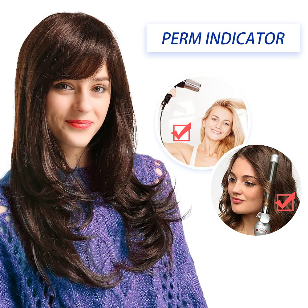 Dark Brown Long Wavy Human Hair Wig with Bangs