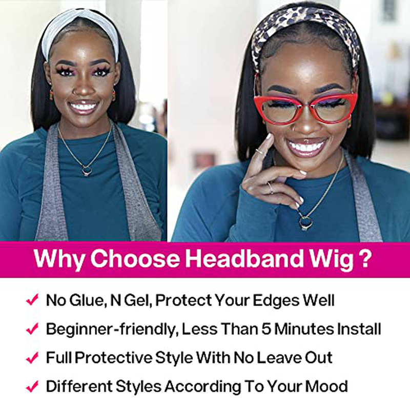 Straight Short Bob HeadBand Human Hair Wigs| (10 Inch)