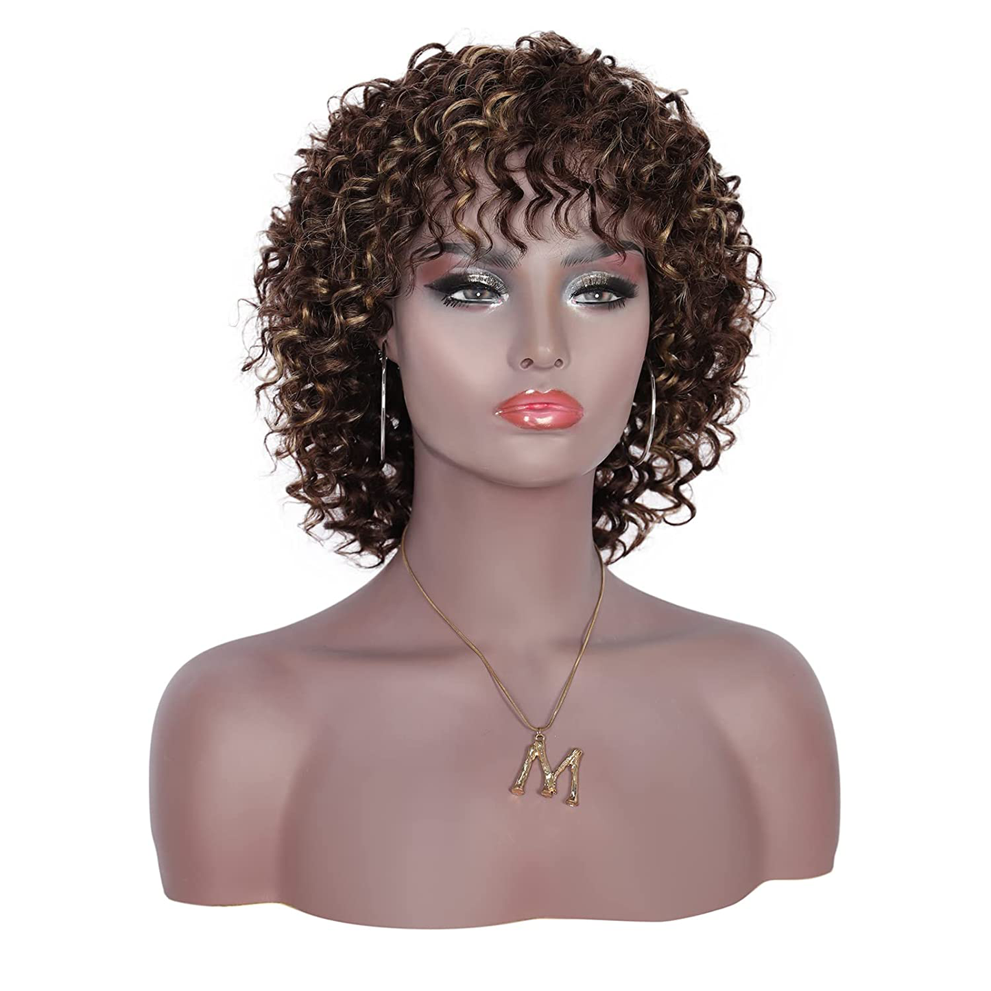 12 Inch Short Bob Wine Red Curly Human Hair Wig With Bangs
