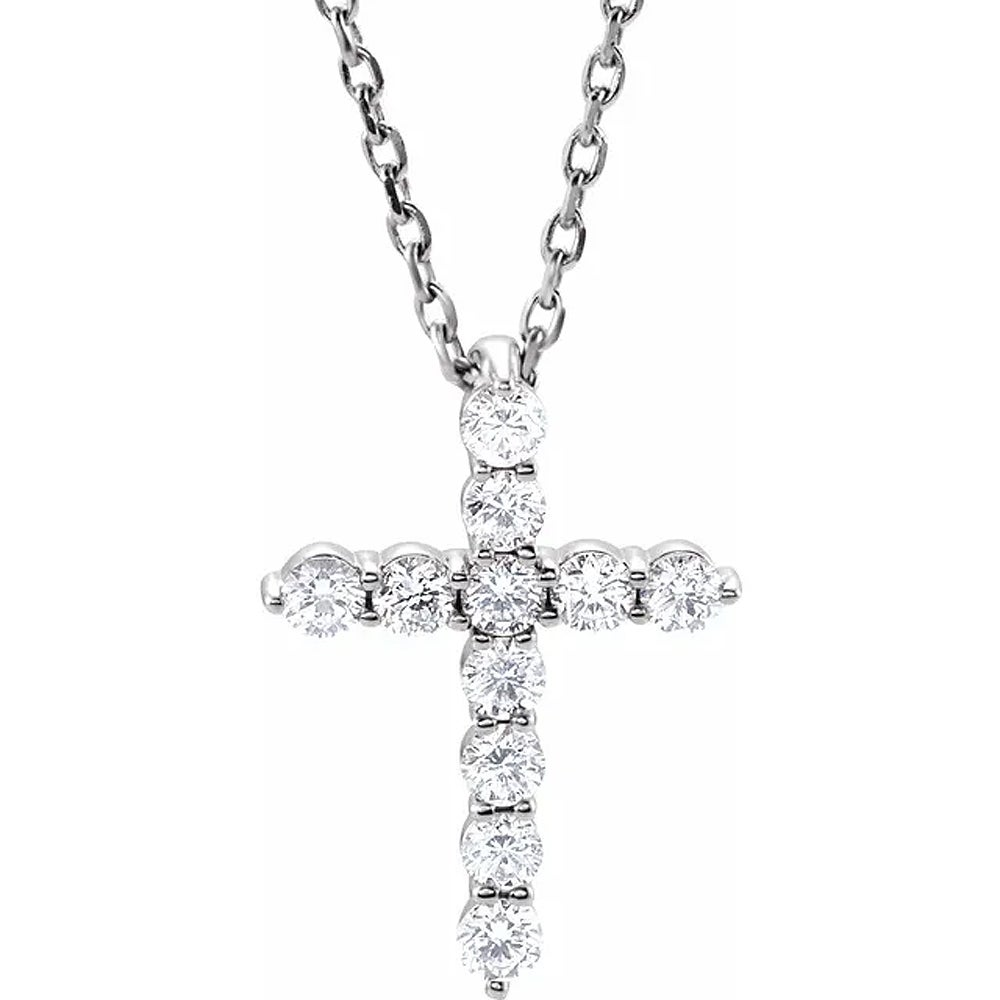 14K White Gold Diamond Cross Pendant Necklace