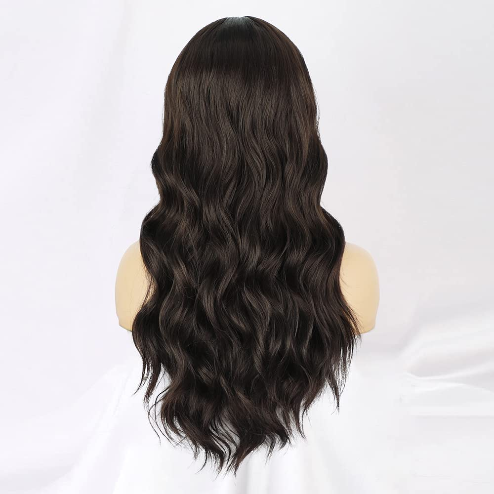 Dark Brown Long Wavy Middle Brown Wigs for Women