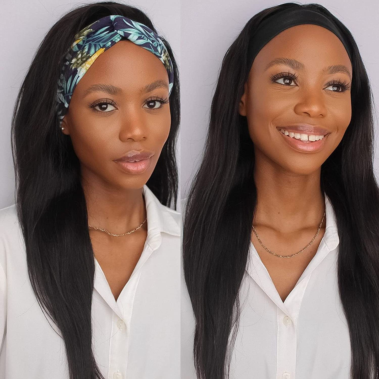 16 Inch Black Straight Brazilian Virgin Human Hair Headband Wig|Natural Color (16 Inch)