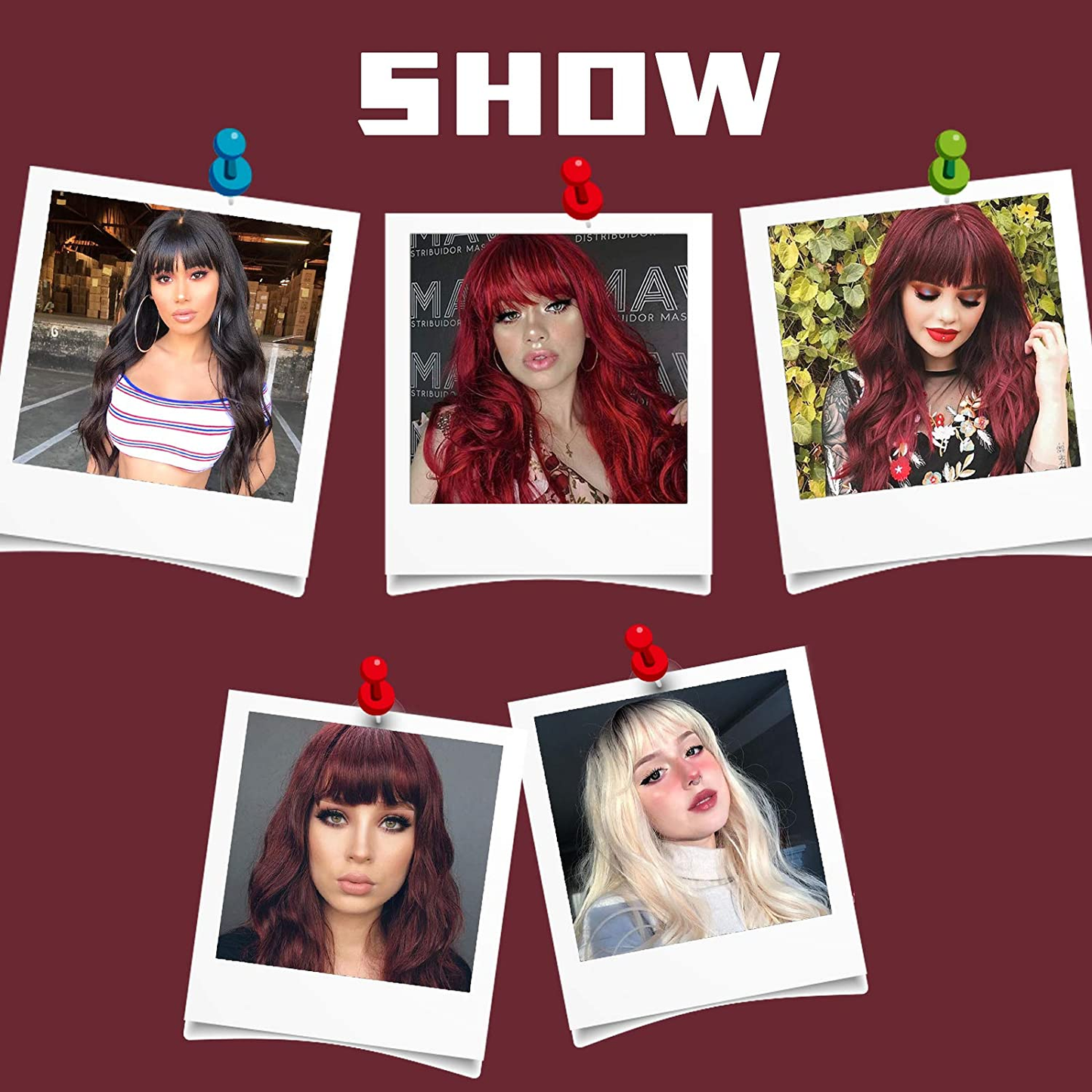 Long Wavy Wine Red Wigs for Women