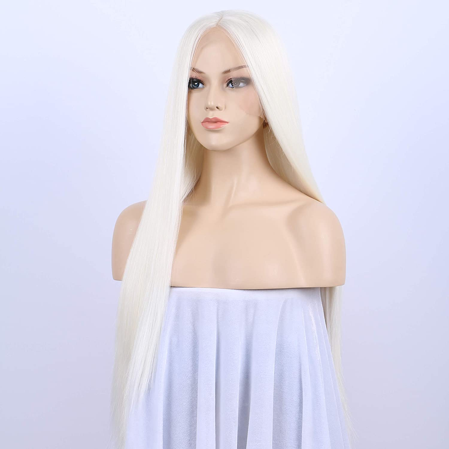 Silky Straight Lace Front Platinum Blonde Wigs