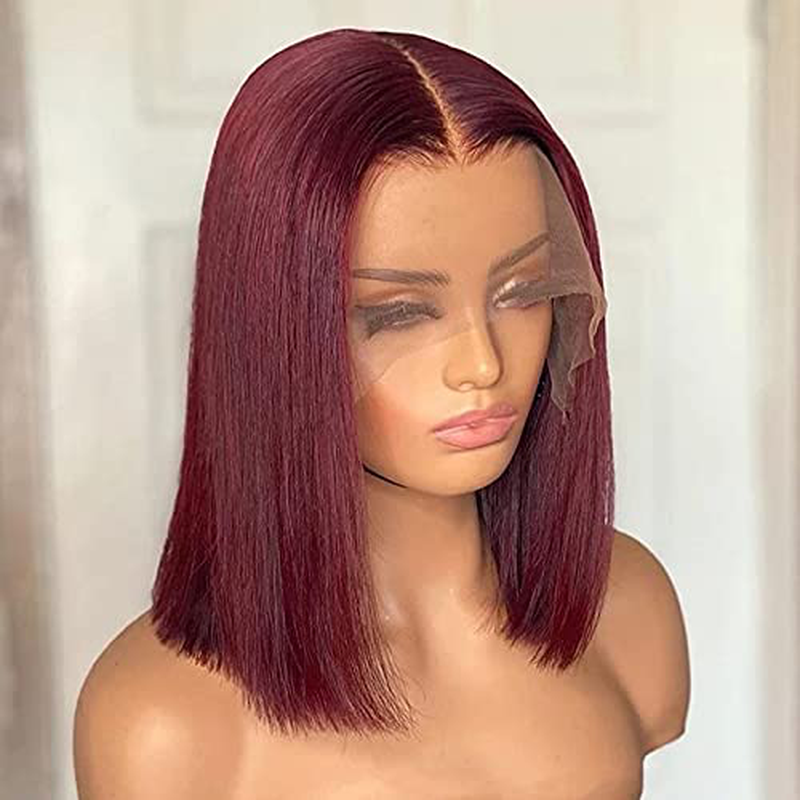 99J Burgundy Short Bob Human Hair Lace Front Wig|13x4 Wig