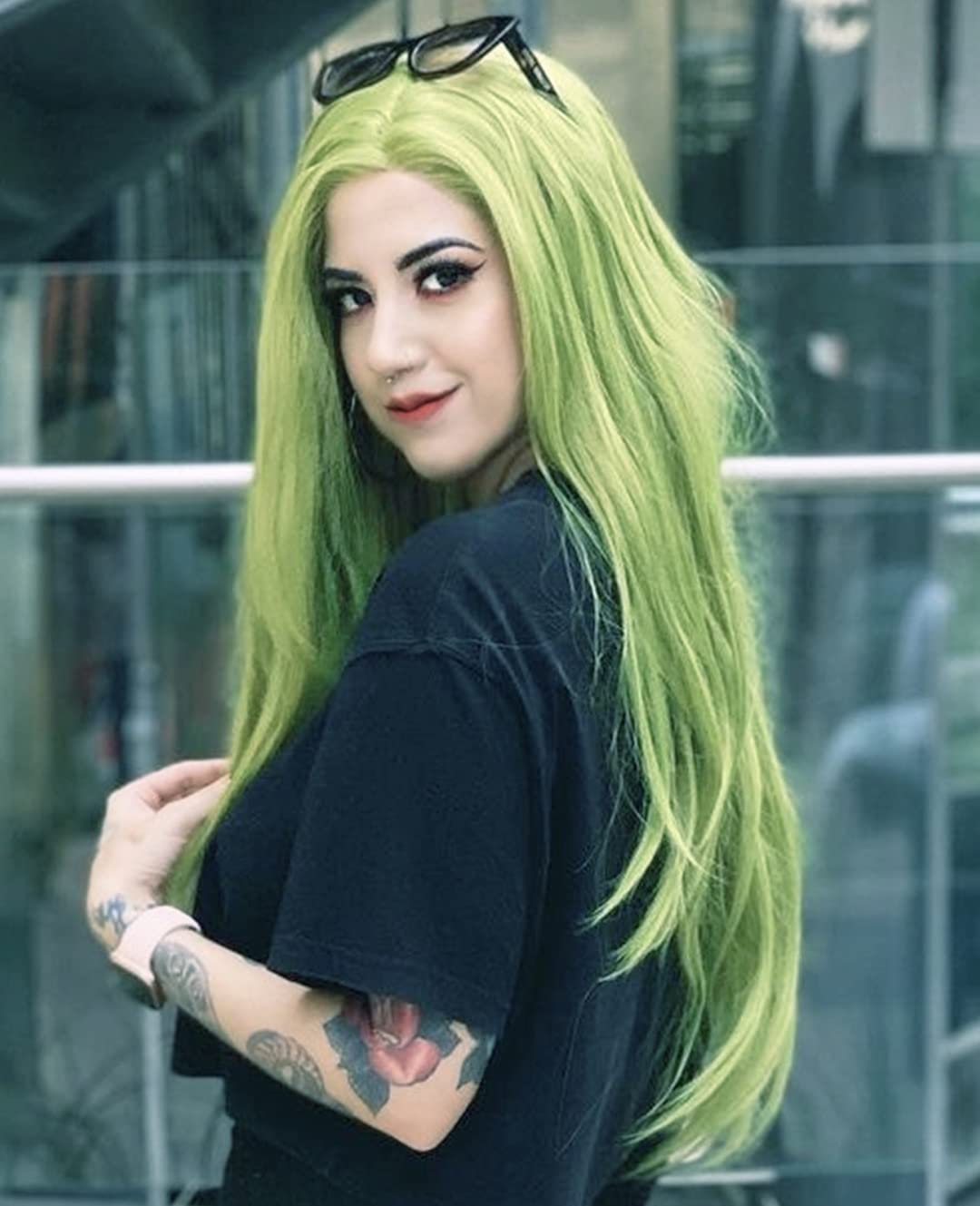 Long Straight Neon Green Lace Front Wig for Women DragQueen