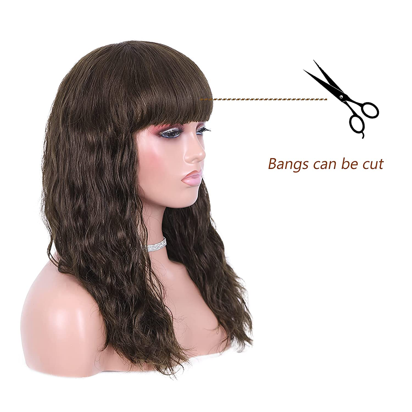 Short Bob Wavy Human Hair Wig with Bangs|Dark Brown-Black-Wine Red Wigs