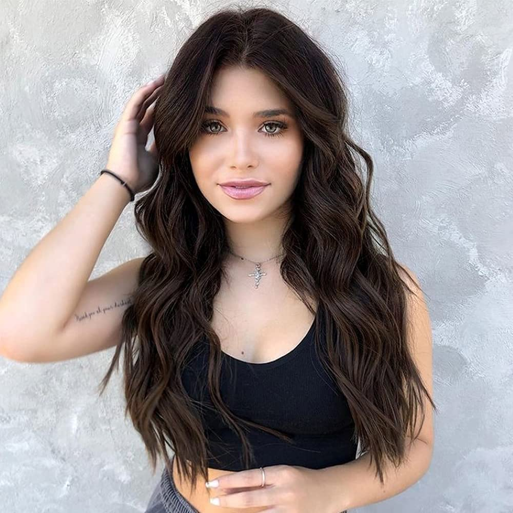 Dark Brown Long Wavy Middle Brown Wigs for Women
