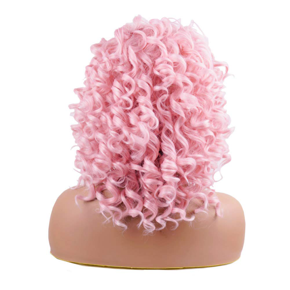 PINK Short Bob Curly Full Wig For Women