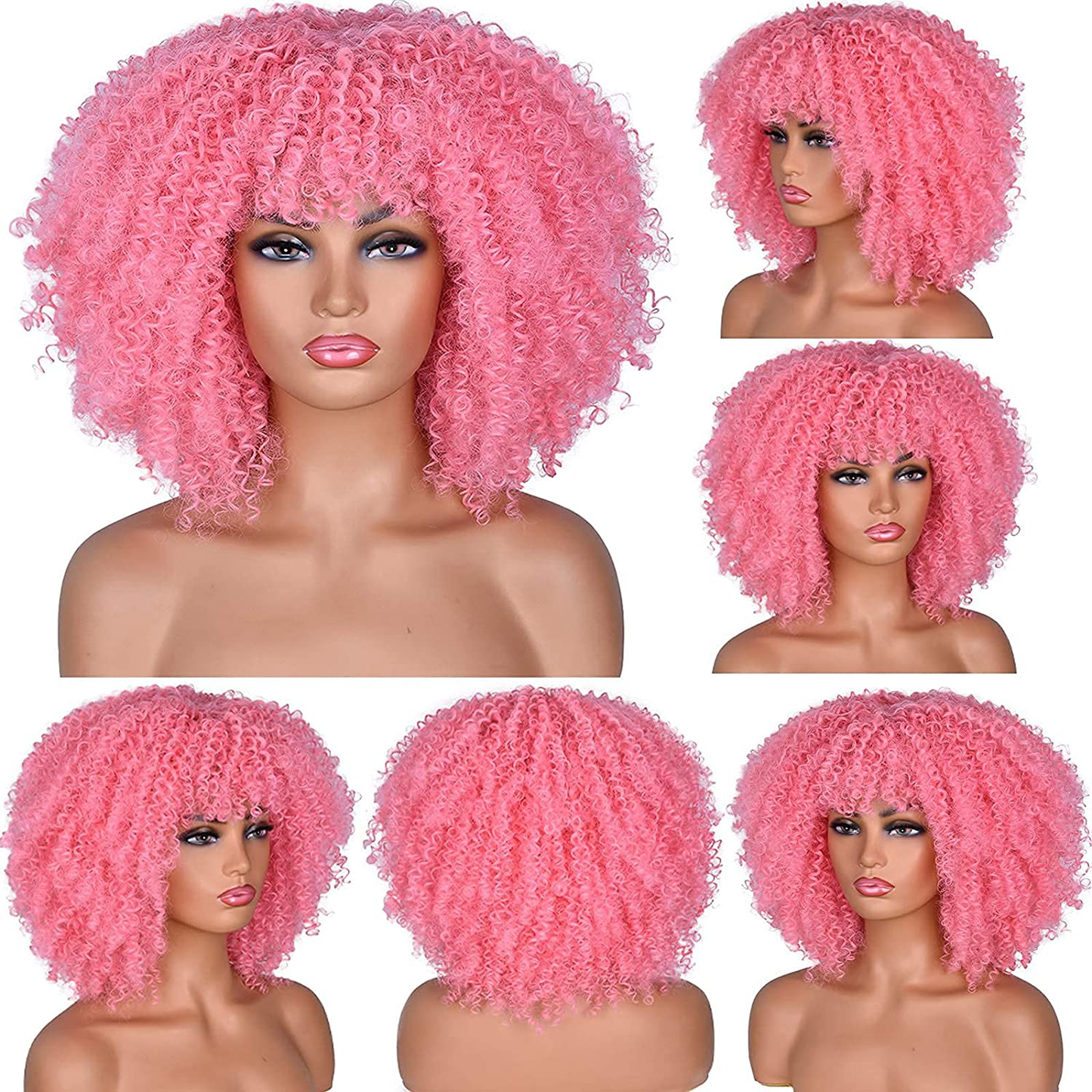 Afro Pink Short Kinky Curly Wig For Women Dragqueen