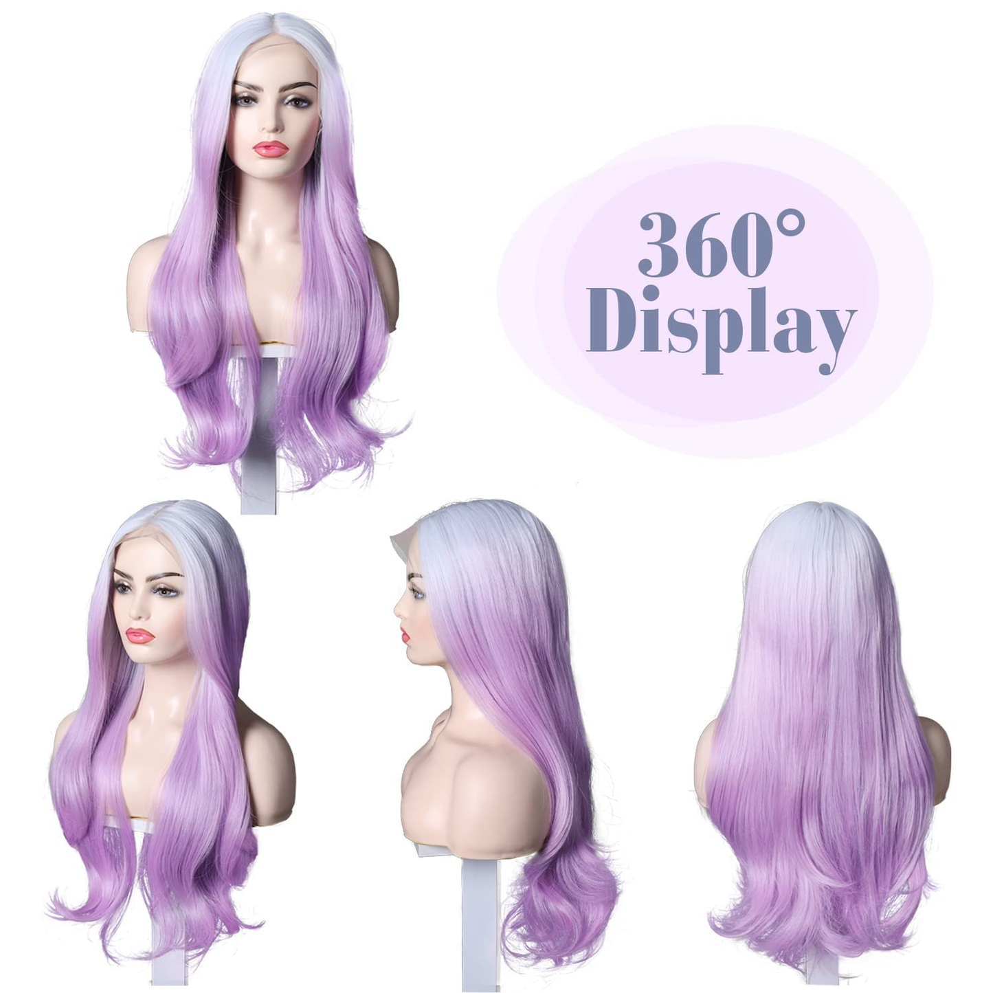 Long Wavy Ombre Purple HD Lace Front Wigs