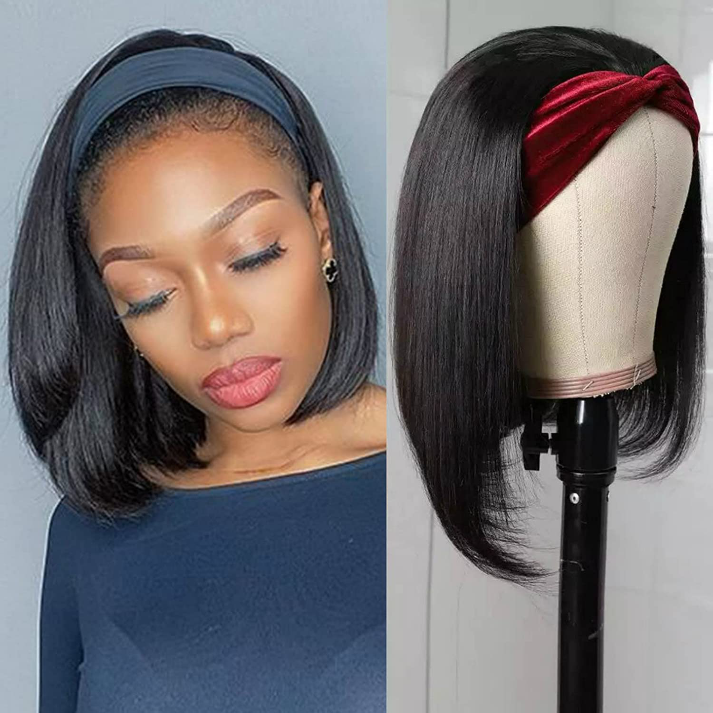Straight Short Bob HeadBand Human Hair Wigs| (10 Inch)