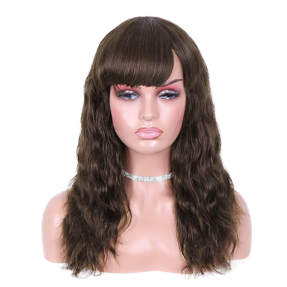 Short Bob Wavy Human Hair Wig with Bangs|Dark Brown-Black-Wine Red Wigs